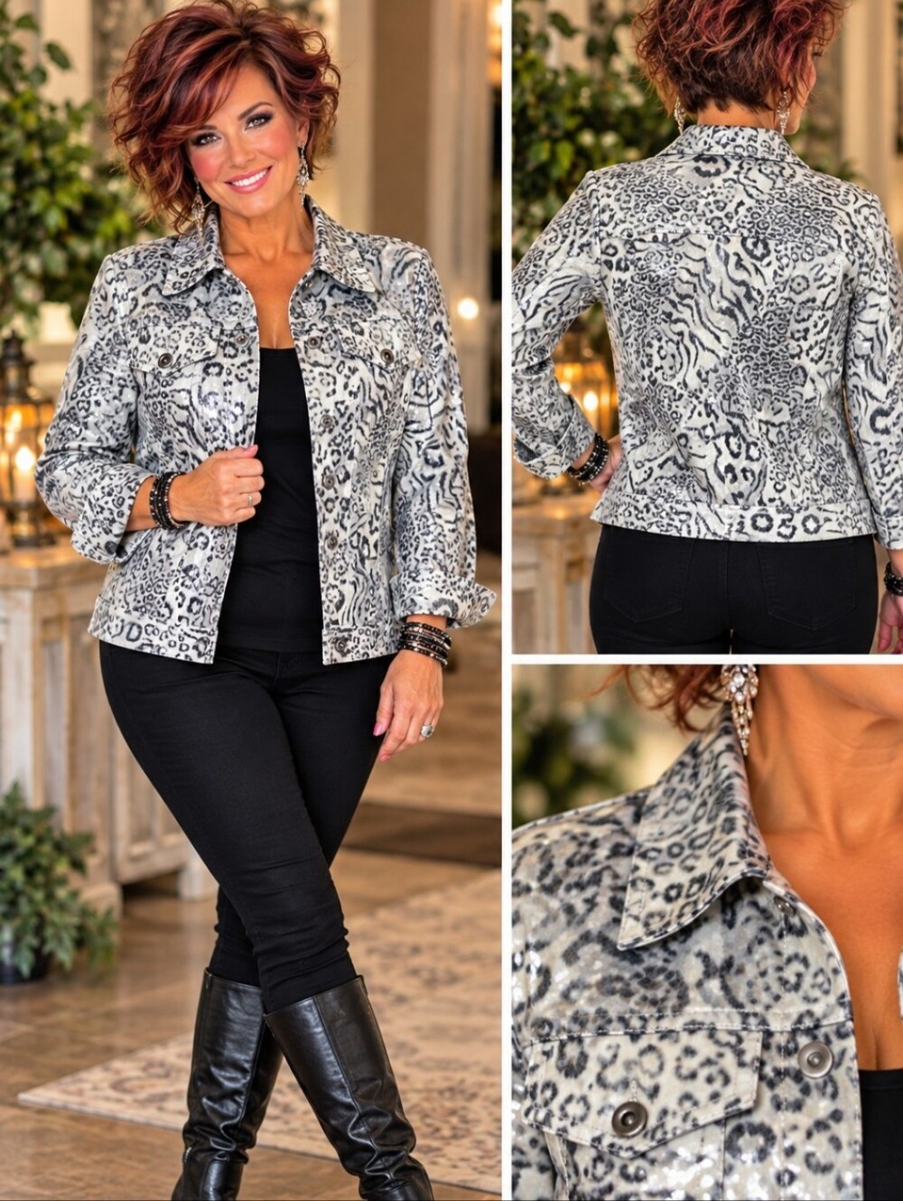 Women's Black & White Animal Print Jacket